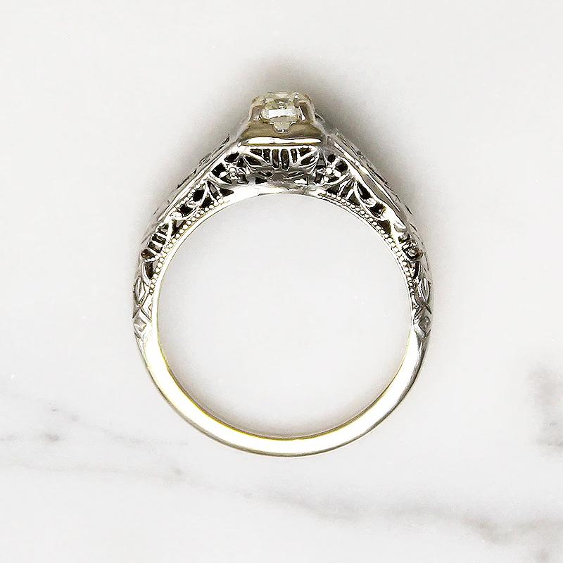 Dazzling Yellow Old Mine Cut Diamond Deco Engagement Ring