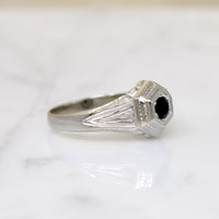Stylish Art Deco Onyx & Engraved White Gold Ring