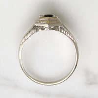 Stylish Art Deco Onyx & Engraved White Gold Ring