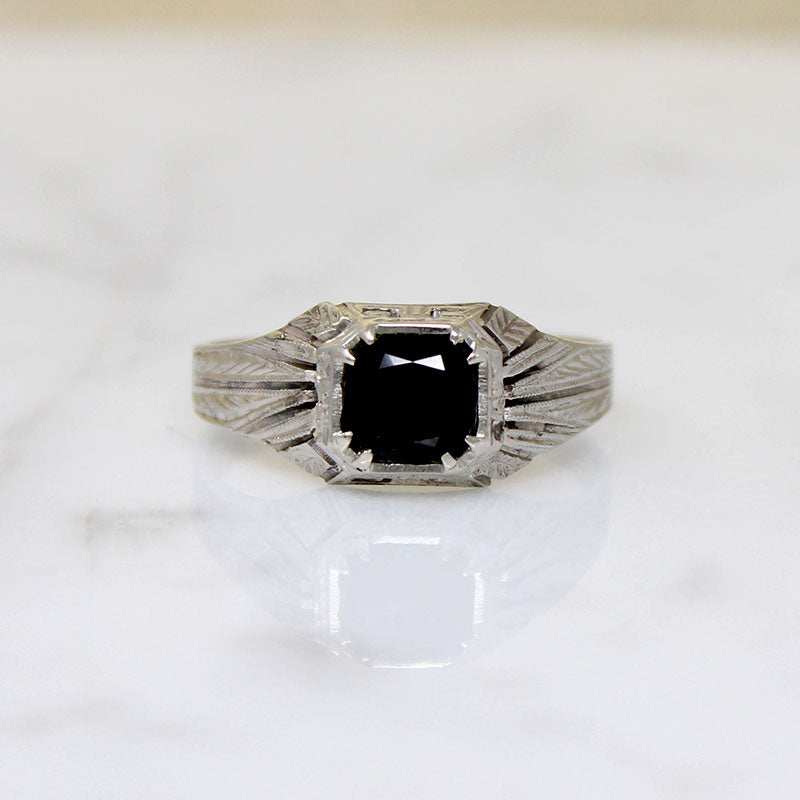 Handsome Onyx & White Gold Art Deco Ring