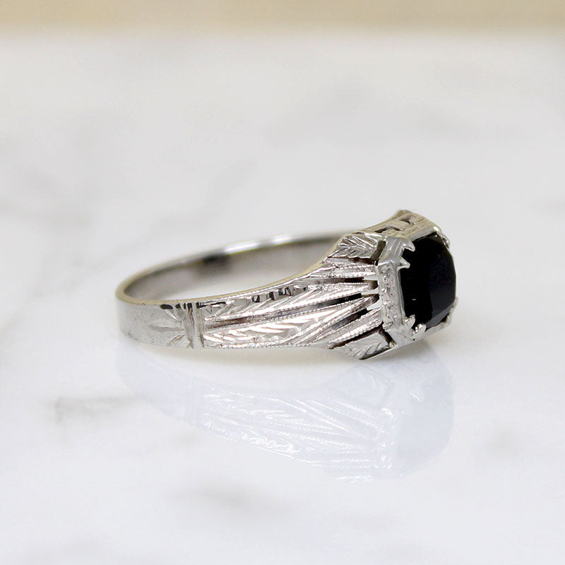 Handsome Onyx & White Gold Art Deco Ring