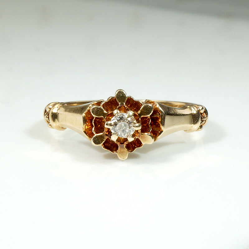 Faceted Flower Edwardian Diamond Solitaire Ring