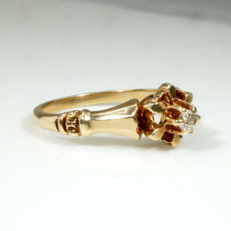 Faceted Flower Edwardian Diamond Solitaire Ring