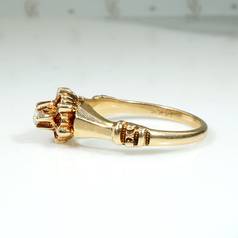 Faceted Flower Edwardian Diamond Solitaire Ring