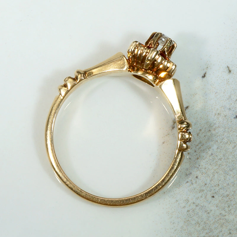 Faceted Flower Edwardian Diamond Solitaire Ring