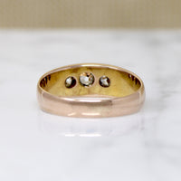 Elegant Three Old Mine Cut Diamond Gypsy Band Engagement Ring
