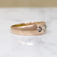 Elegant Three Old Mine Cut Diamond Gypsy Band Engagement Ring