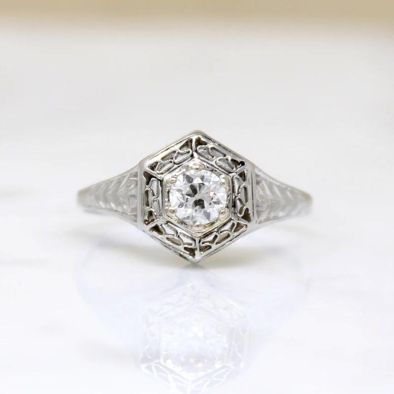 Exquisitely Worked Old European Cut Diamond Solitaire