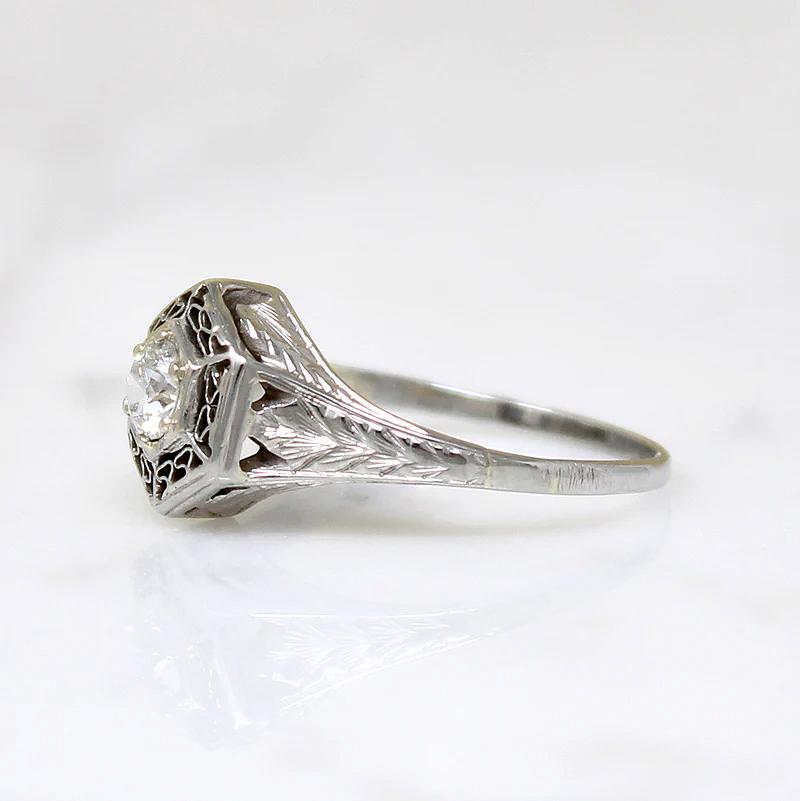 Exquisitely Worked Old European Cut Diamond Solitaire