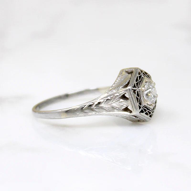 Exquisitely Worked Old European Cut Diamond Solitaire
