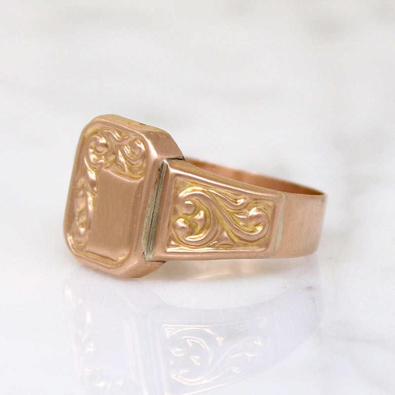 Fanciful Acanthus Leaf 10k & 18k Rose Gold Signet Ring