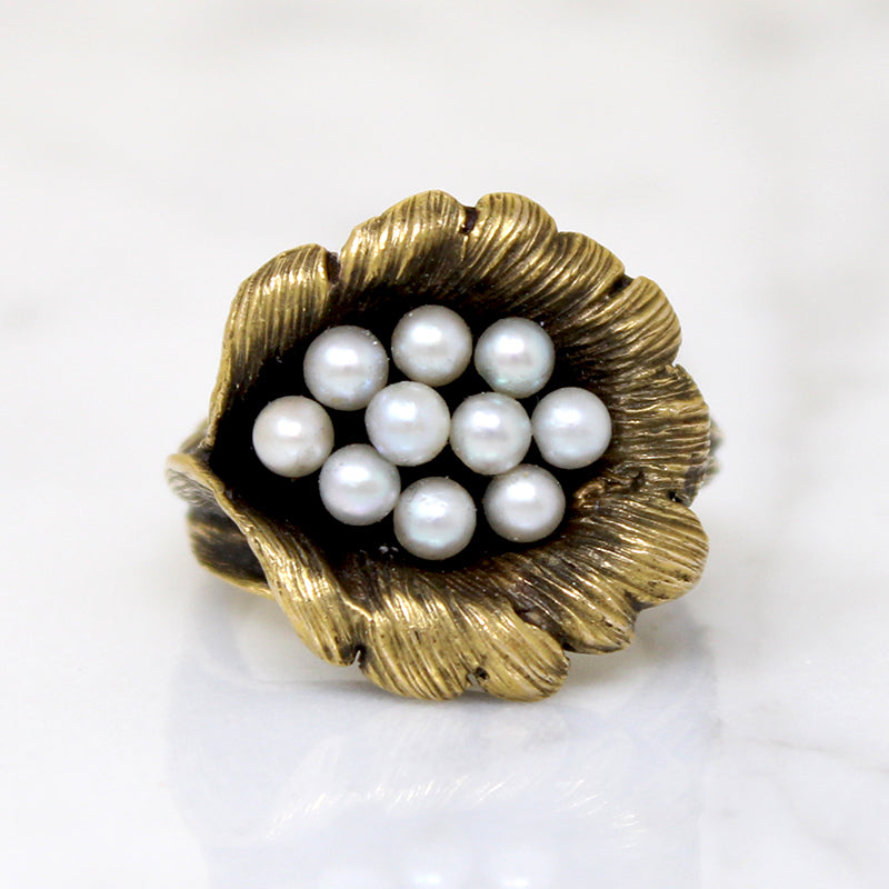 Whimsical Bird's Nest Ring in Gold & Pearl