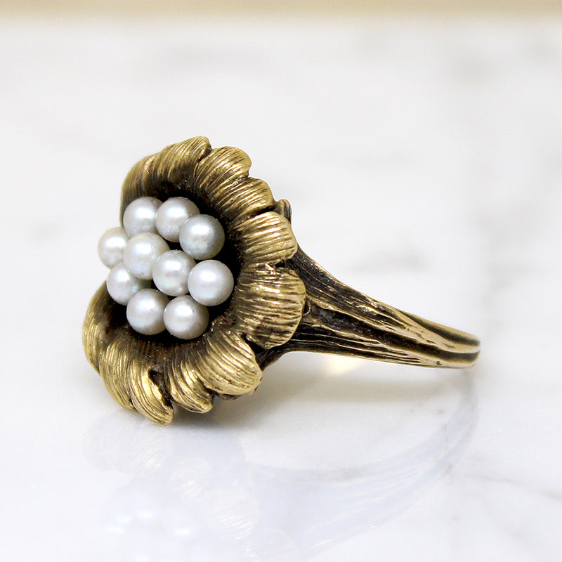 Whimsical Bird's Nest Ring in Gold & Pearl