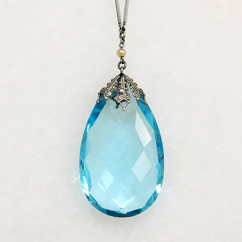 Ethereal Aquamarine-Colored Glass & Faux Pearl Necklace
