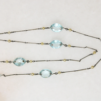 Ethereal Aquamarine-Colored Glass & Faux Pearl Necklace
