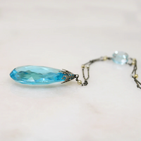 Ethereal Aquamarine-Colored Glass & Faux Pearl Necklace