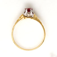 Raspberry-Red Ruby in Engraved 18k Gold Solitaire Ring
