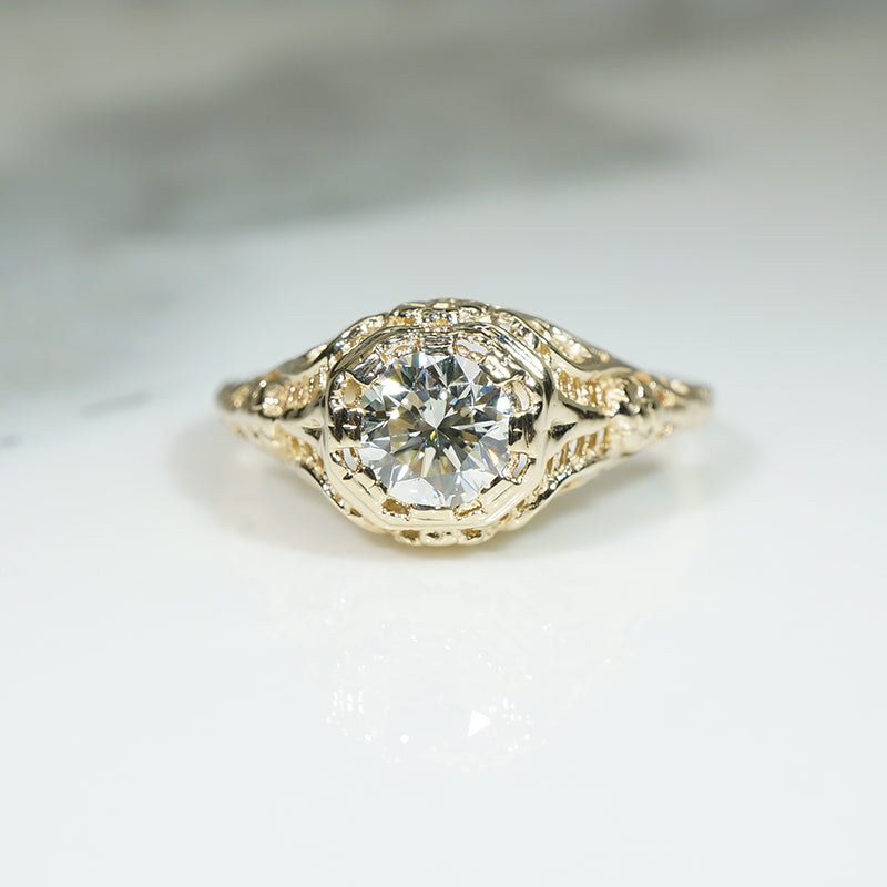 Yellow Gold Filigree Art Deco Diamond Engagement Ring