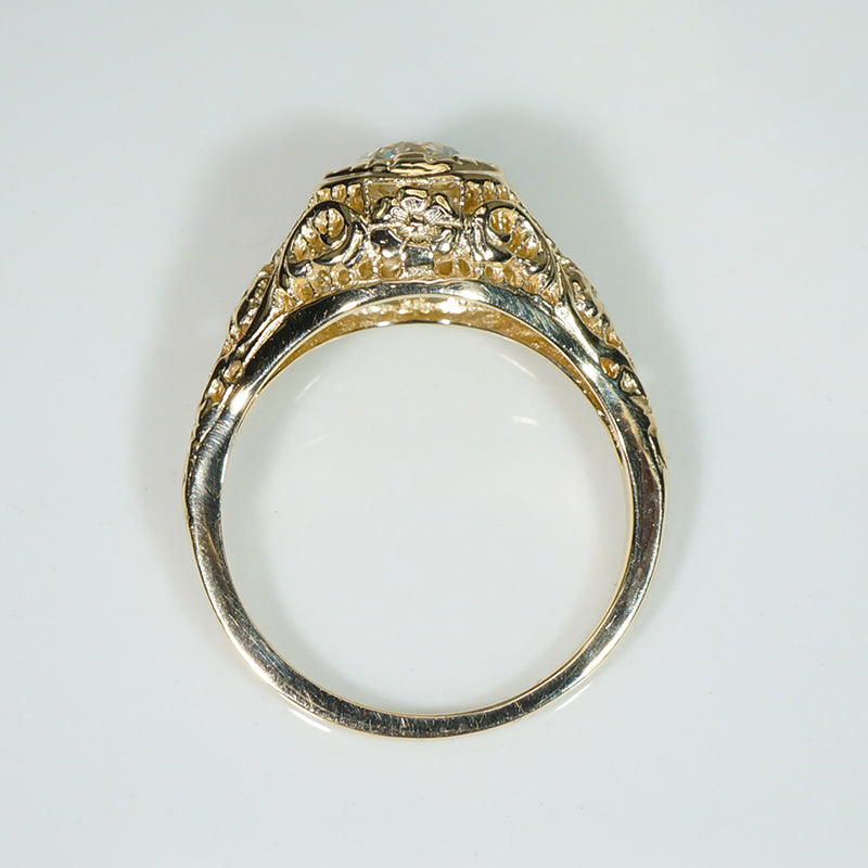 Yellow Gold Filigree Art Deco Diamond Engagement Ring