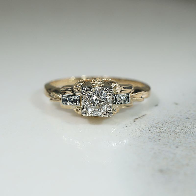 Striking Art Moderne Old Mine Cut Diamond Engagement Ring