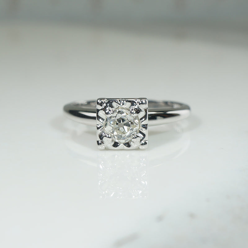 Simply Sparkly Old Mine Cut Diamond Solitaire Engagement Ring