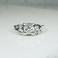 Jaunty 18k White Gold & Old Mine Cut Diamond Deco Engagement Ring
