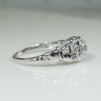 Jaunty 18k White Gold & Old Mine Cut Diamond Deco Engagement Ring
