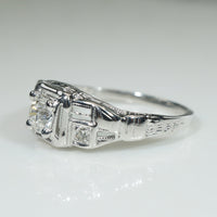 Jaunty 18k White Gold & Old Mine Cut Diamond Deco Engagement Ring