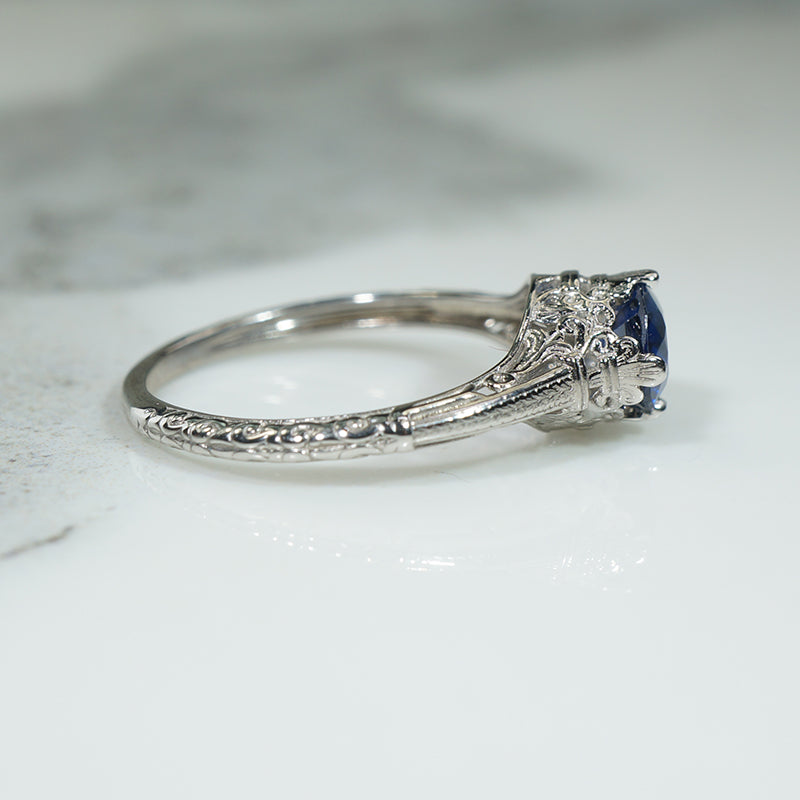 Fleur-de-Lis Art Deco Sapphire Solitaire Ring