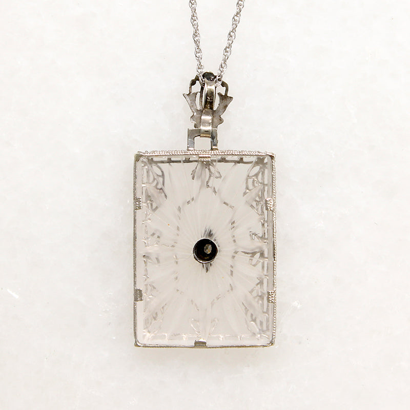 Camphor Glass Necklace with Diamond & White Gold Filigree