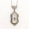 Diamond-Set Camphor Glass in White Gold Filigree Necklace