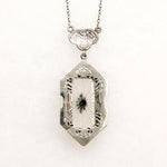 Diamond-Set Camphor Glass in White Gold Filigree Necklace