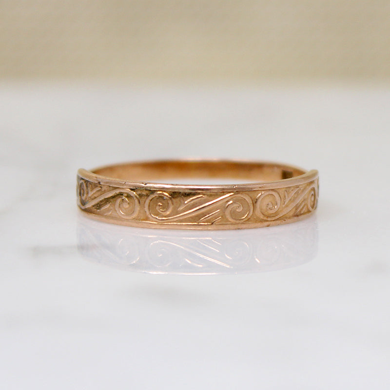 Russian Rose Gold Band with Raised Scrollwork Design