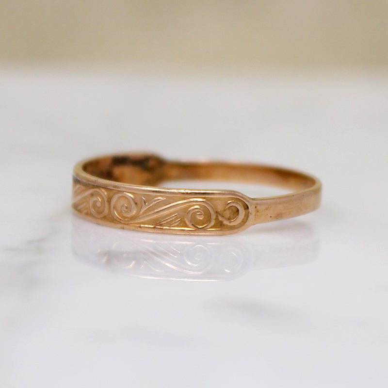 Russian Rose Gold Band with Raised Scrollwork Design