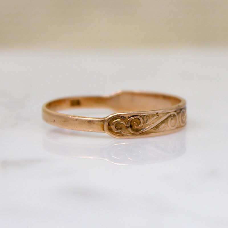 Russian Rose Gold Band with Raised Scrollwork Design
