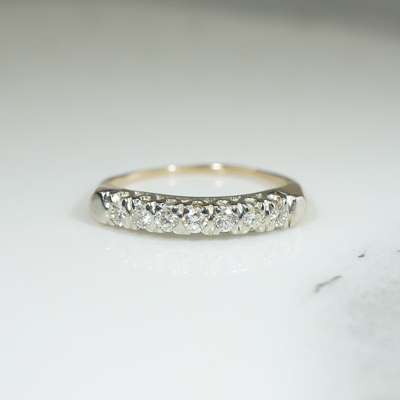 Slender Two-Tone Seven Diamond Wedding Band