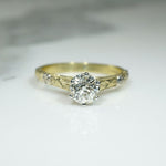 Old Mine Cut Diamond in Star & Flower Motif Solitaire Ring