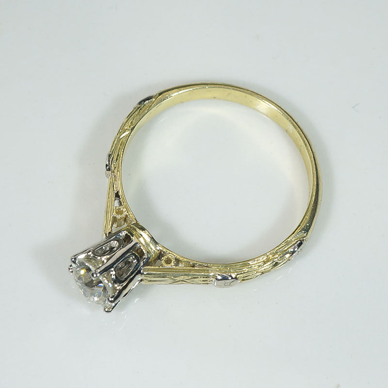 Old Mine Cut Diamond in Star & Flower Motif Solitaire Ring