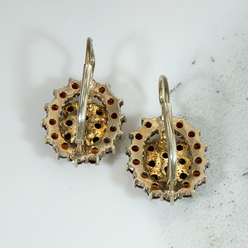 Czech Garnet Clusters in Gilt & Gold Earrings