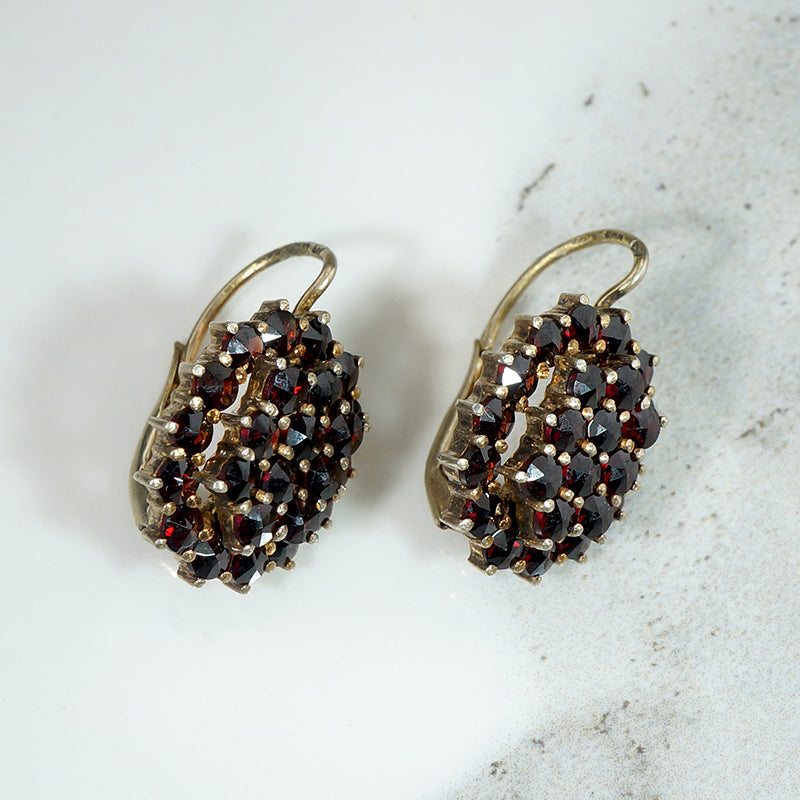 Czech Garnet Clusters in Gilt & Gold Earrings