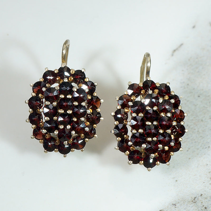 Czech Garnet Clusters in Gilt & Gold Earrings