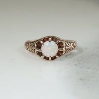 Colorful Opal in Engraved 14k Gold Belcher Ring