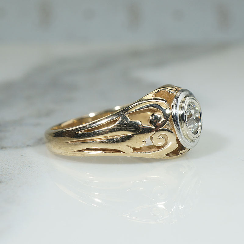 Opulent Art Nouveau Diamond Solitaire Ring