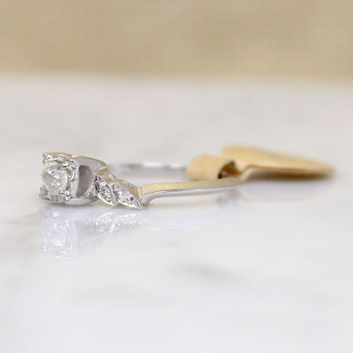 Asymmetric New Old Stock Old Mine Cut Diamond Engagement Ring