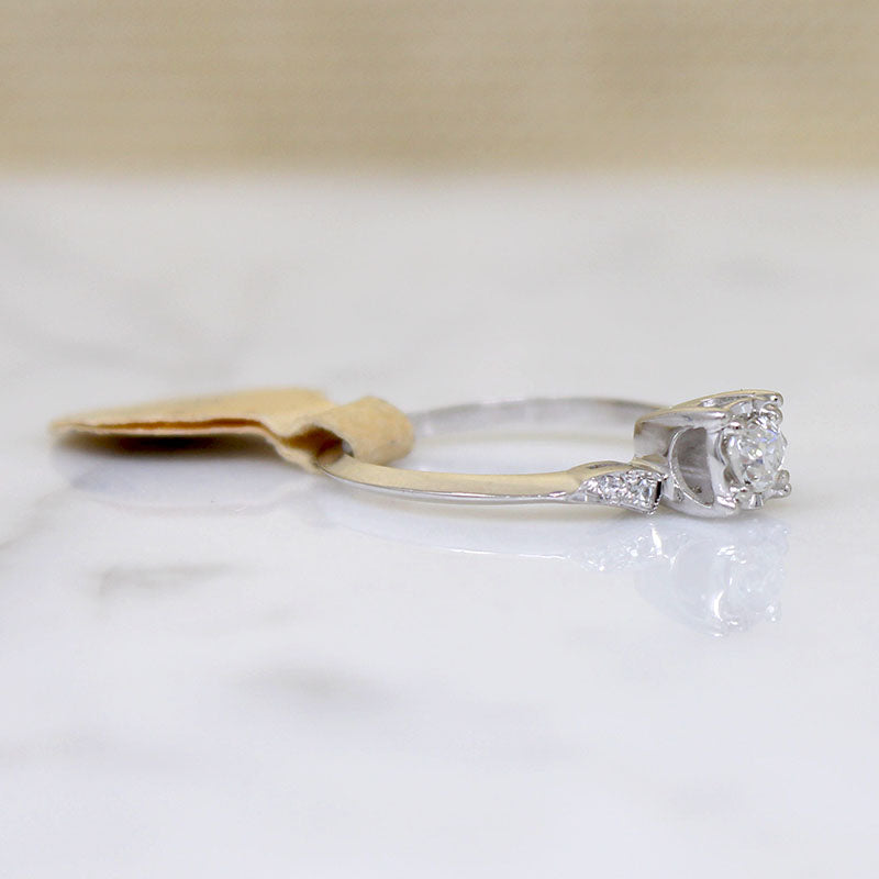 Asymmetric New Old Stock Old Mine Cut Diamond Engagement Ring
