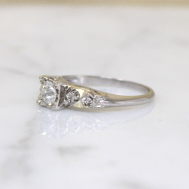 White Gold & Diamond Engagement Ring with Gold Accents