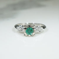 Emerald & Diamond 1940s Engagement Ring
