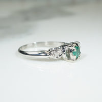 Emerald & Diamond 1940s Engagement Ring