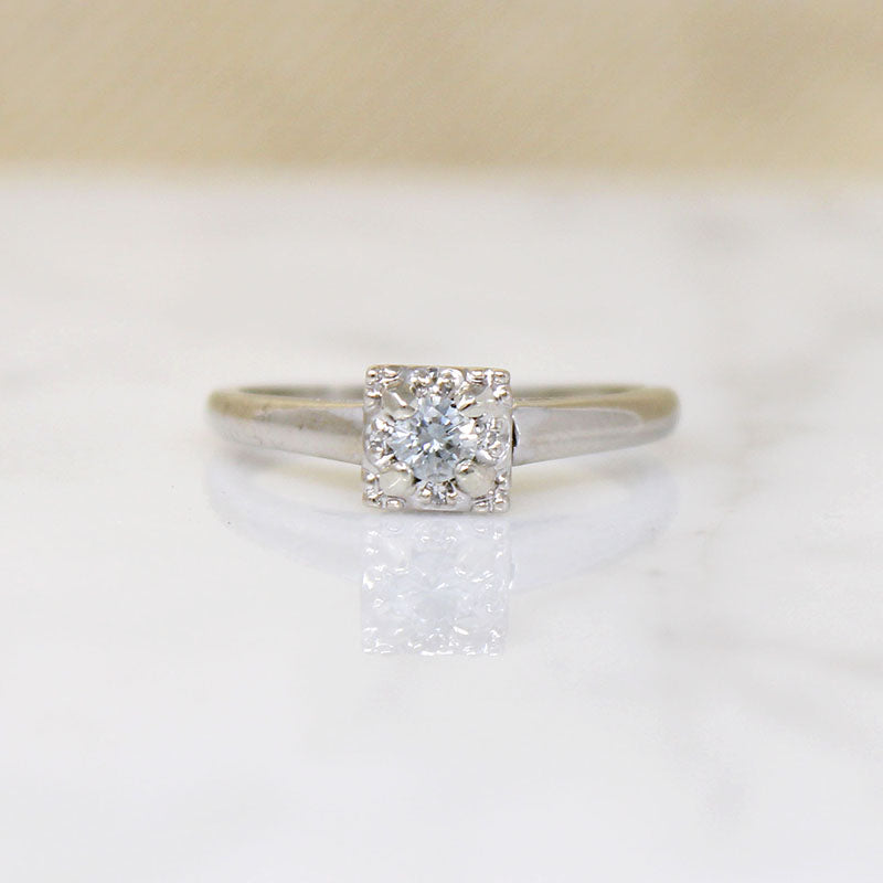 Architectural Diamond & White Gold Solitaire Ring