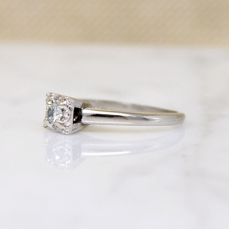 Architectural Diamond & White Gold Solitaire Ring